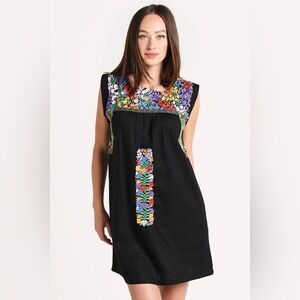 J. Marie Colorful Embroidered Navy Shift Dress XS